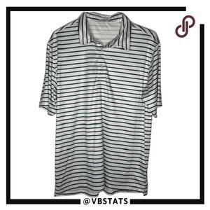 AUR Men's Striped Short Sleeve‎ Performance Golf Polo Shirt White Black Large